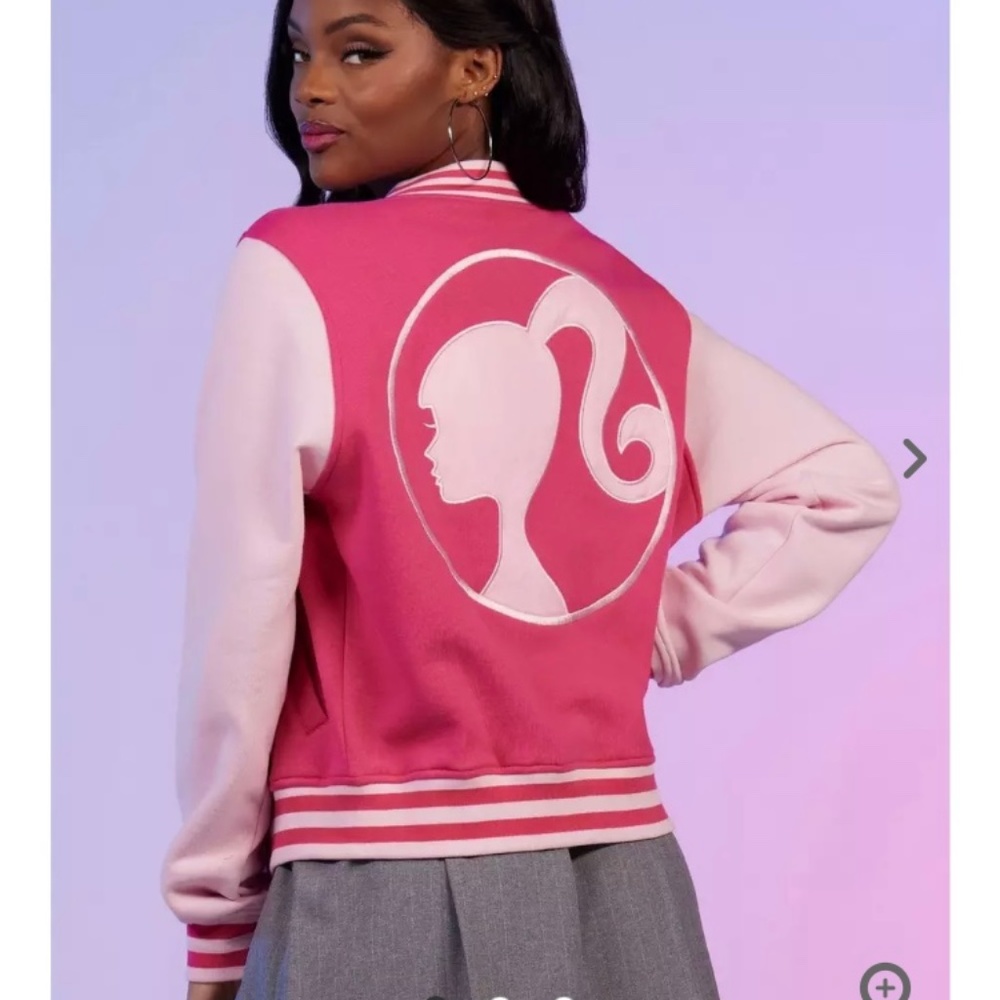 Barbie Varsity Jacket Hot Topic Size XL Pink Barbie Ponytail Logo NWT